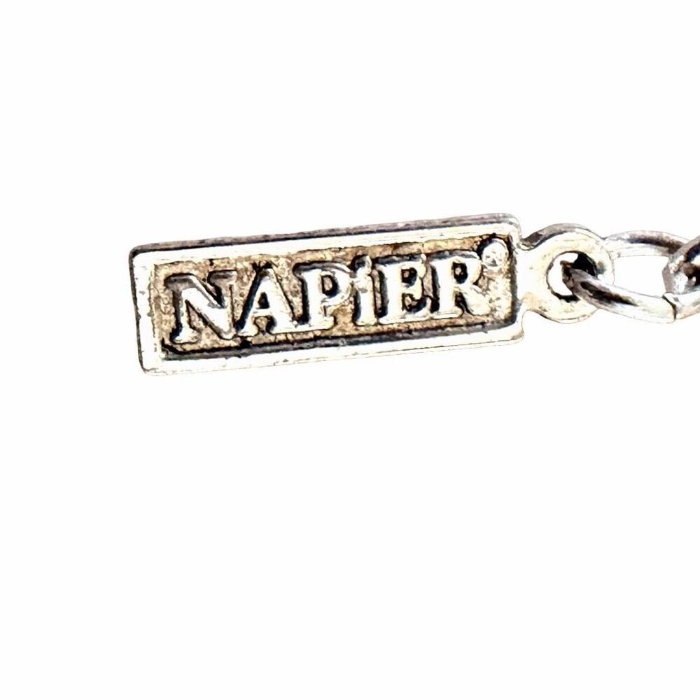 Napier Vintage Silver Tone Red Rhinestone Station Necklace - Picture 8 of 8